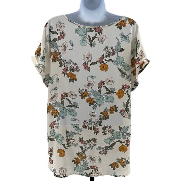 Maurices Dress Blouse WMNS L Pullover Floral Cream Short Sleeve Top Round Neck - Picture 4 of 7